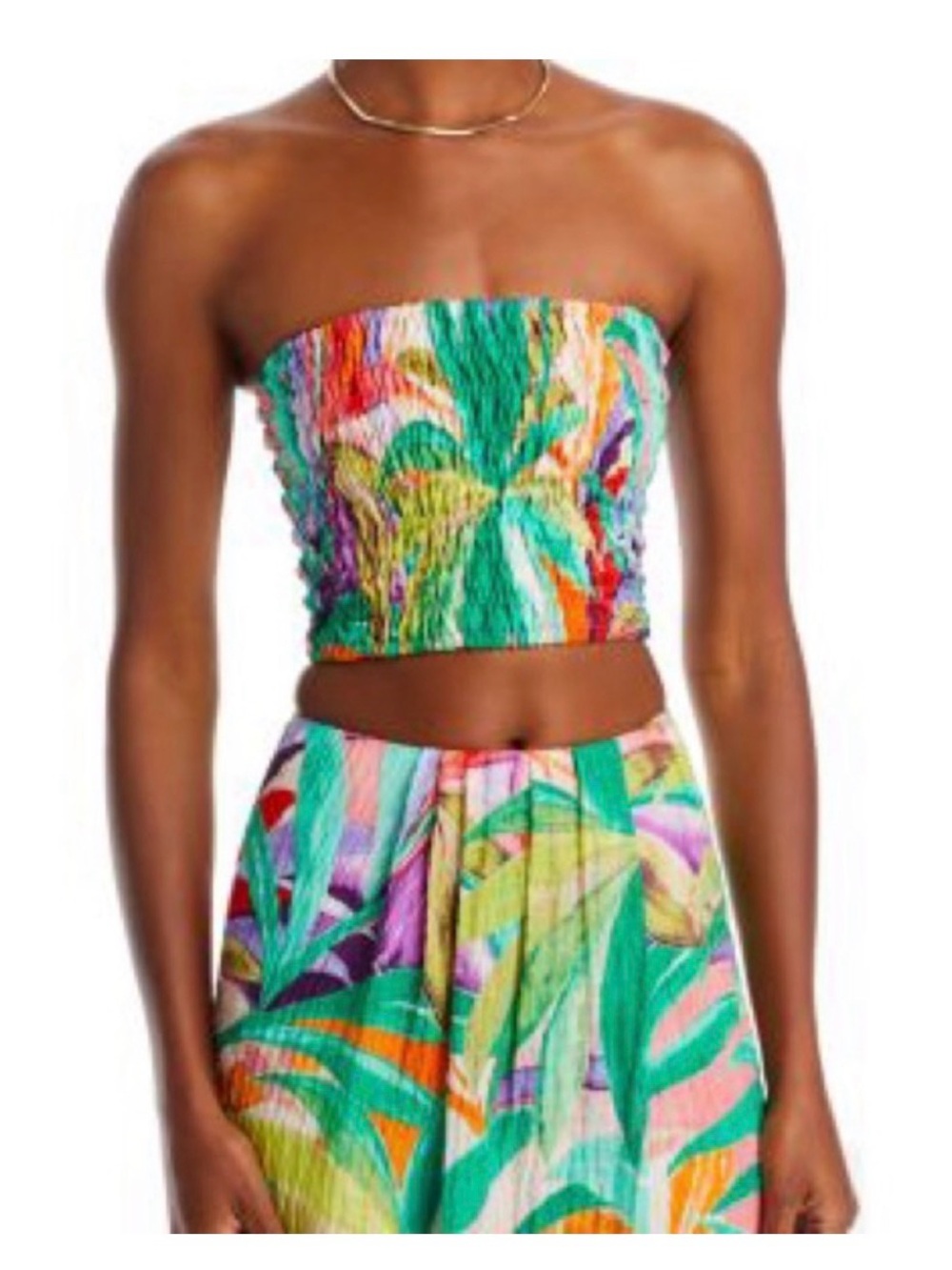Wayf Multicolor Tropical Smocked Strapless Crop Top